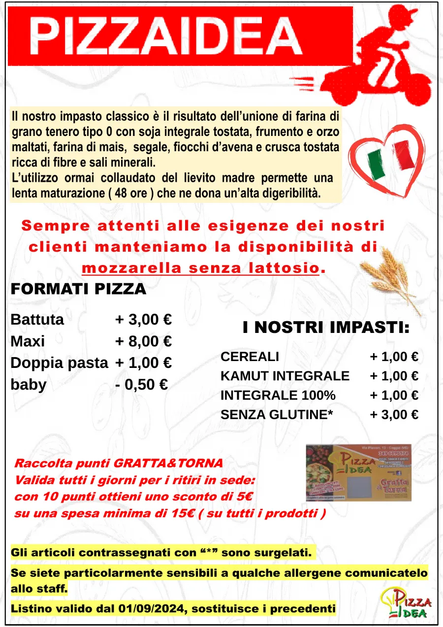 Listino online : Menu Nuovo listino Pizzaidea Ceggia